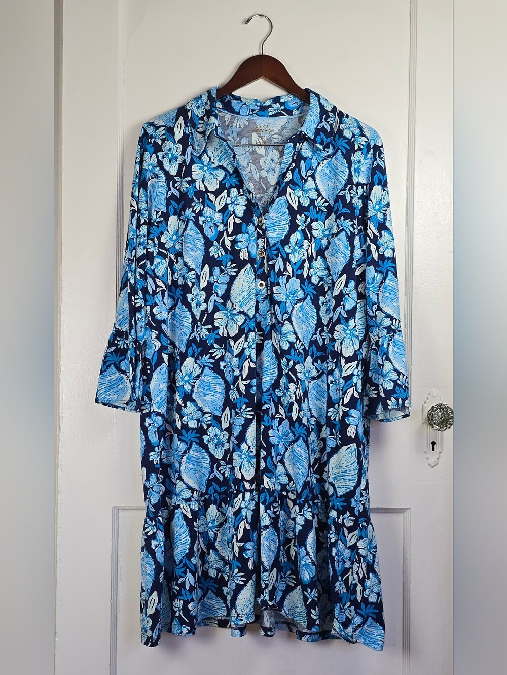Lilly Pulitzer Delany Shirt Dress Low Tide Navy Splendor Like New XXL